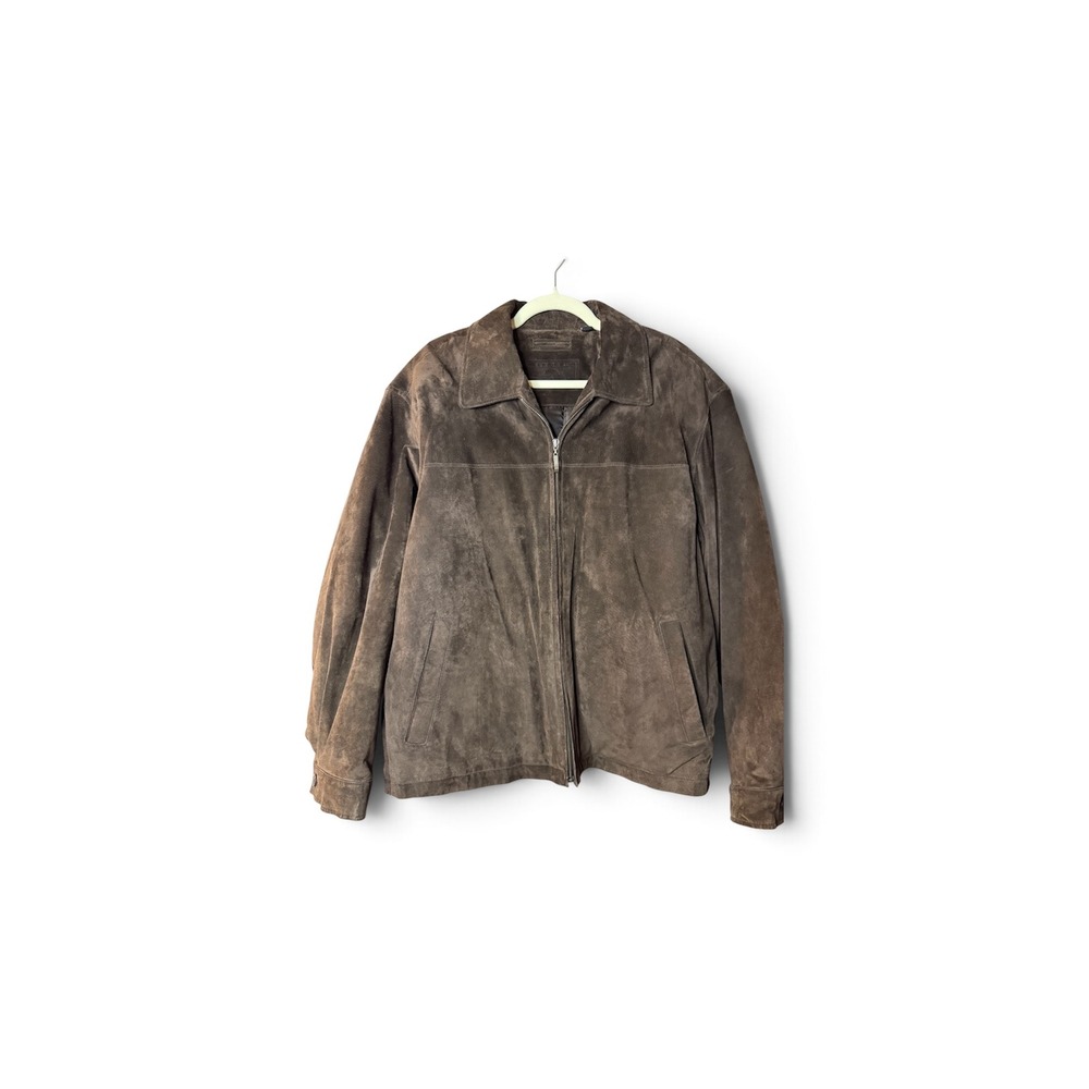 Roundtree & Yorke Mens Brown Suede Leather Jacket Quilted Lined Full Zip Bomber